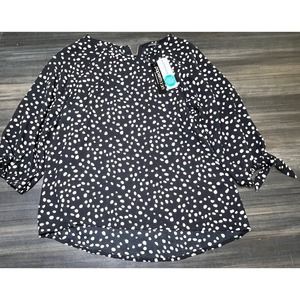 Papermoon Blouse Polka Dot Tie Sleeve 3/4 Black White Top‎ Size S